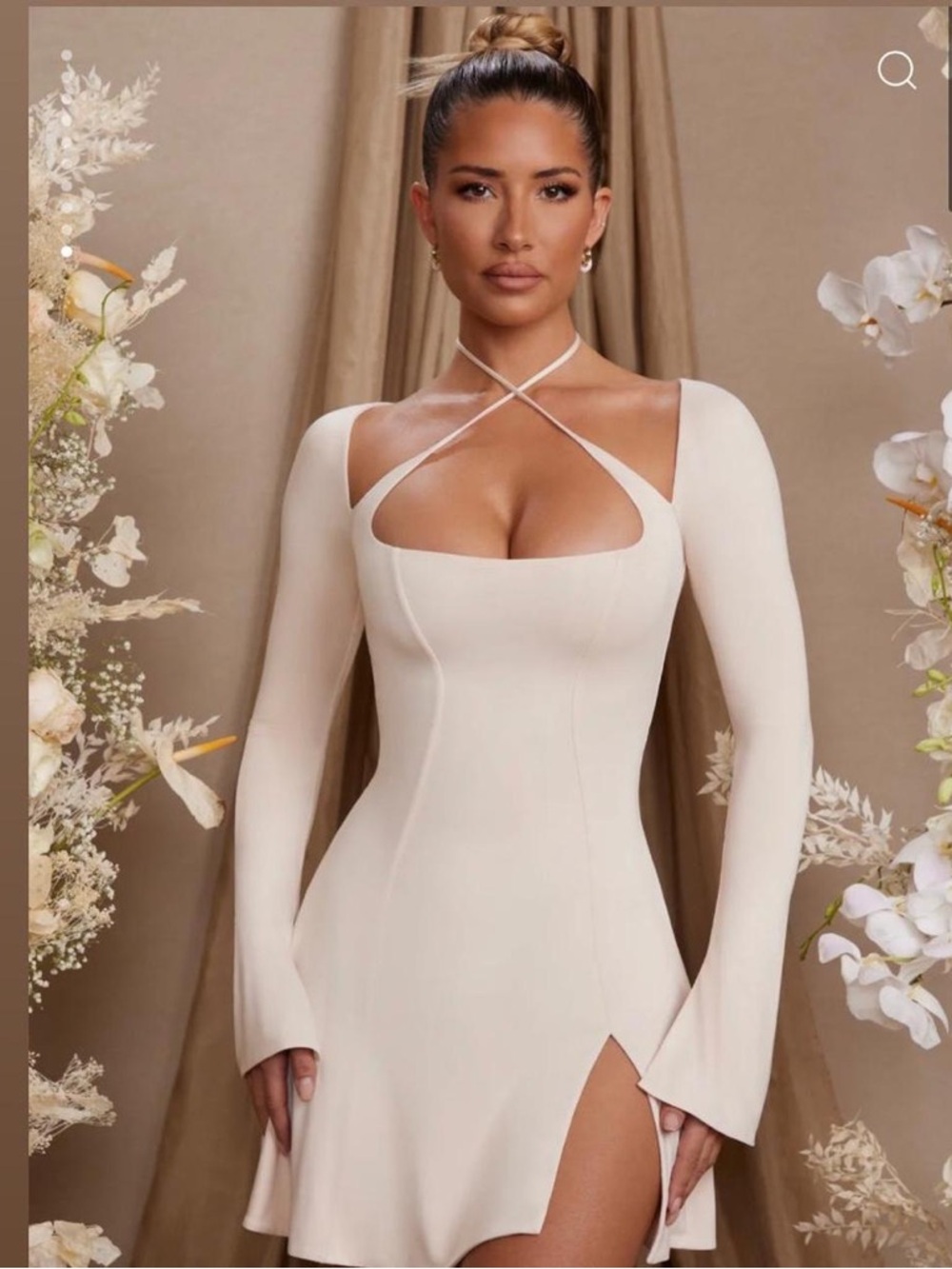 Oh Polly - SALOME Cream Long-Sleeve Cross-Strap Mini Dress